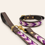 Afbeelding laden in galerijweergave, Laisse pour chien en perles et cuir Gigi Lilac