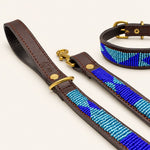 Afbeelding laden in galerijweergave, Laisse pour chien en perles et cuir Gigi Azure