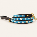 Afbeelding laden in galerijweergave, Laisse pour chien en perles et cuir Gigi Blue Shell