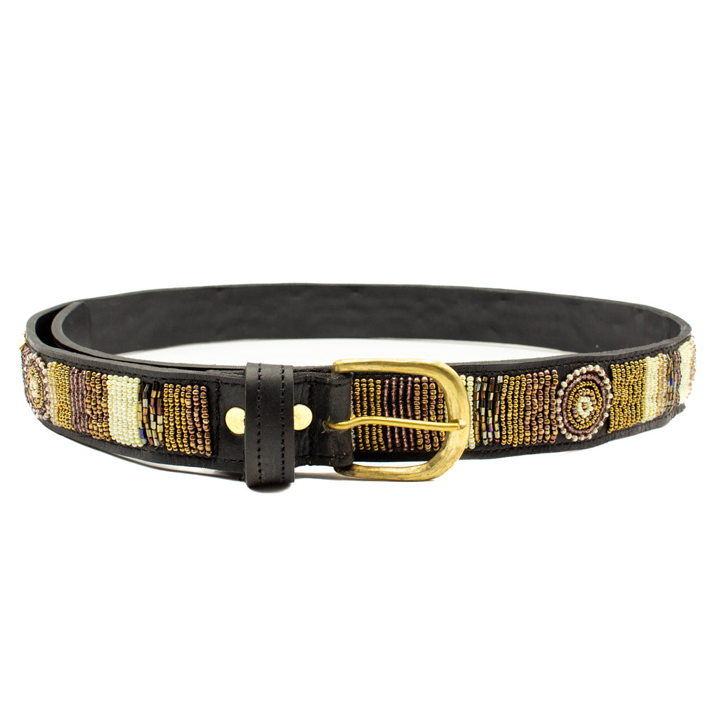 Ceinture en perles et cuir Gigi Golden