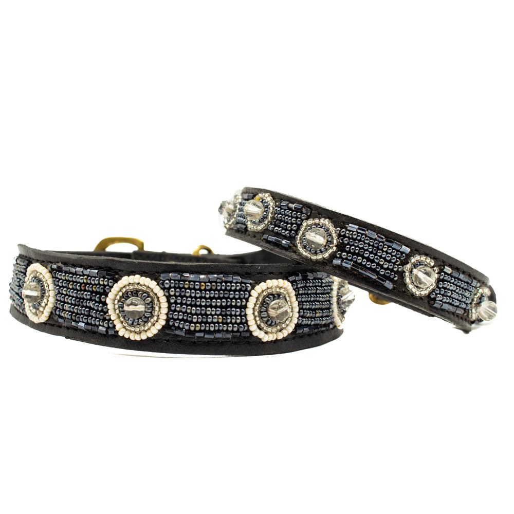 Collier pour chien en perles et cuir Gigi Silver