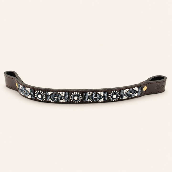 Frontal cheval en perles et cuir Gigi B&amp;W