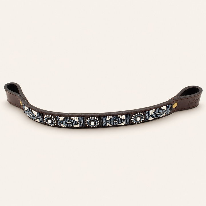 Frontal cheval en perles et cuir Gigi B&amp;W