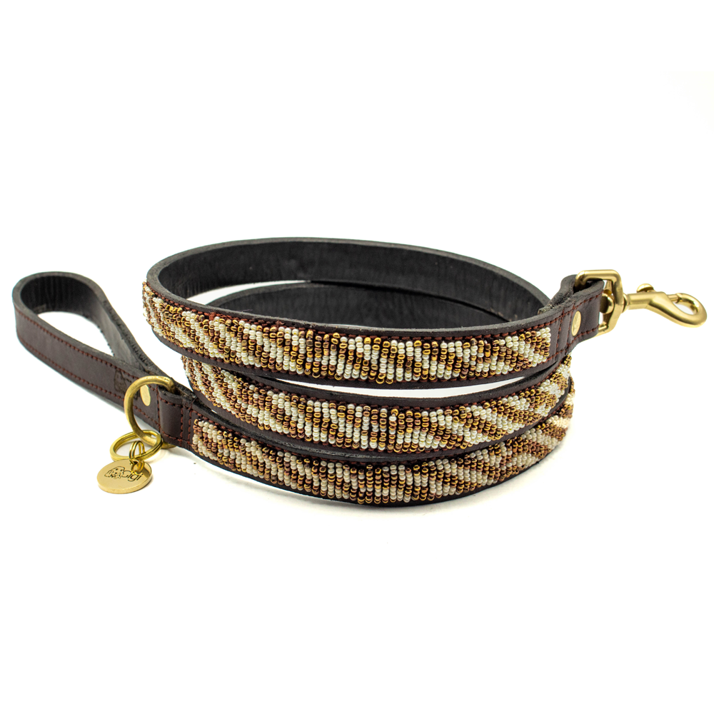 Laisse pour chien en perles et cuir Gigi Sahara