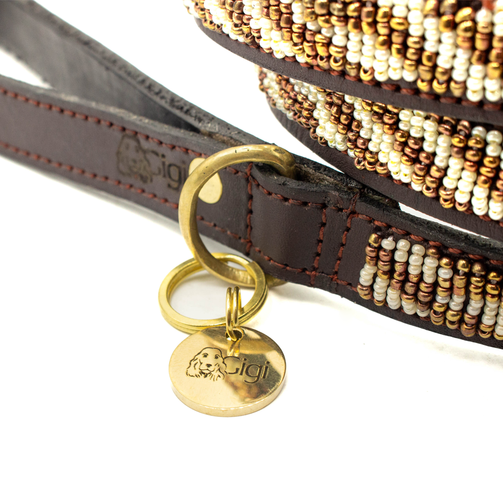 Laisse pour chien en perles et cuir Gigi Sahara