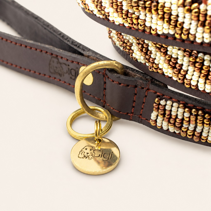 Laisse pour chien en perles et cuir Gigi Sahara