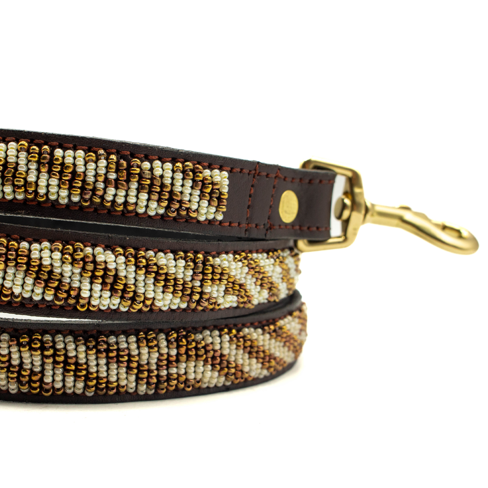 Laisse pour chien en perles et cuir Gigi Sahara