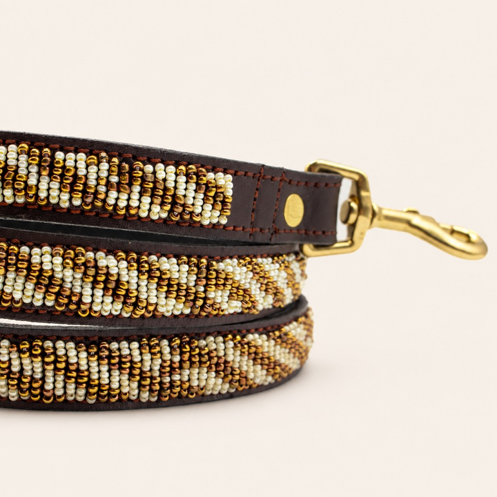 Laisse pour chien en perles et cuir Gigi Sahara