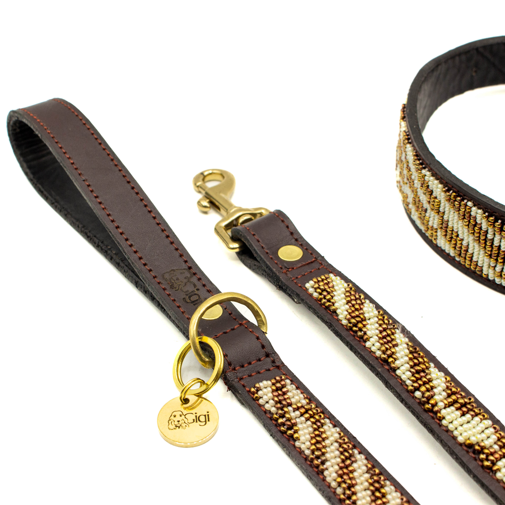Laisse pour chien en perles et cuir Gigi Sahara