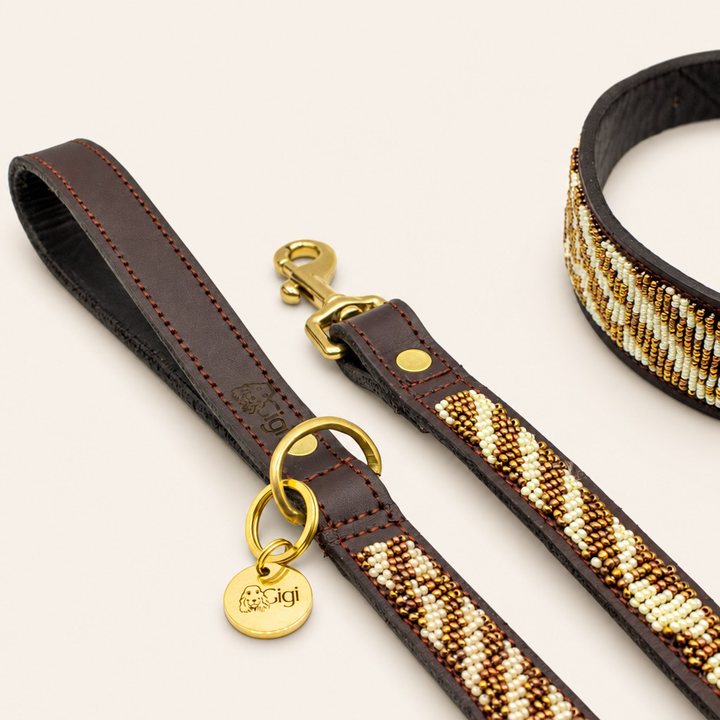 Laisse pour chien en perles et cuir Gigi Sahara
