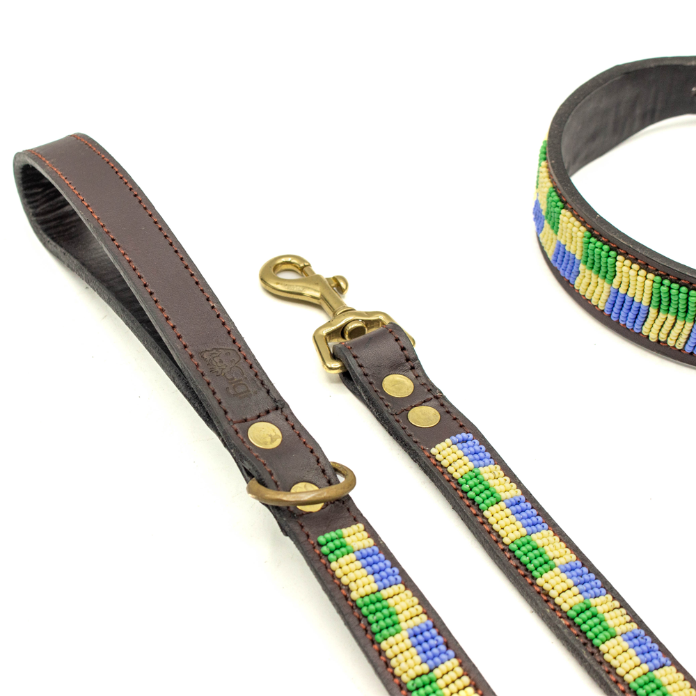 Laisse pour chien en perles et cuir Gigi Riviera