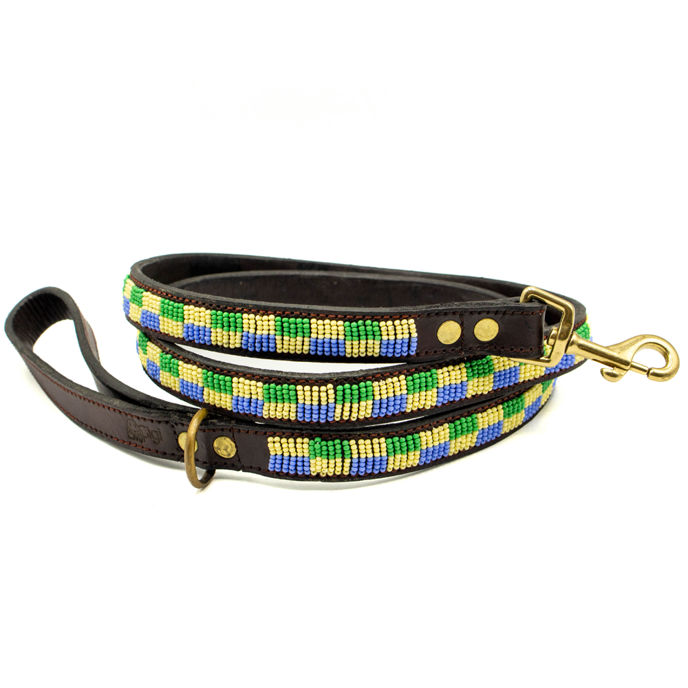 Laisse pour chien en perles et cuir Gigi Riviera
