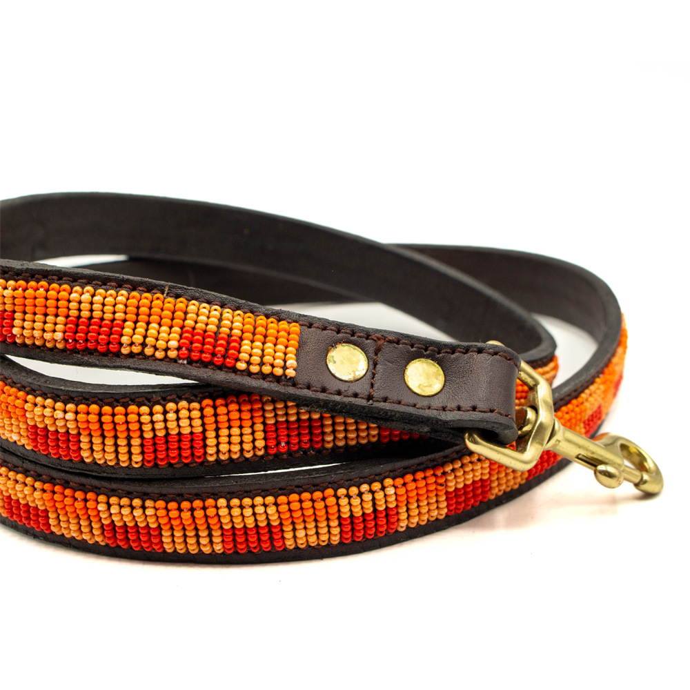 Laisse pour chien en perles et cuir Gigi Paprika
