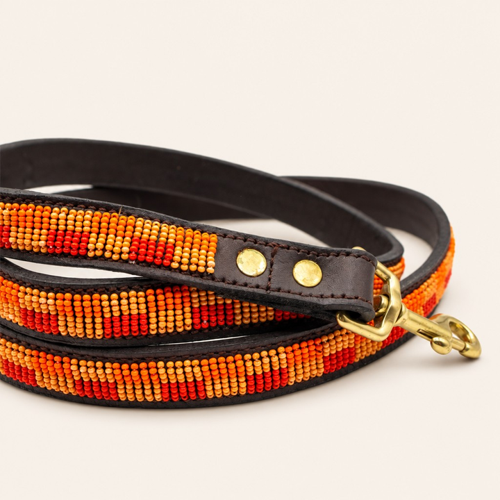 Laisse pour chien en perles et cuir Gigi Paprika