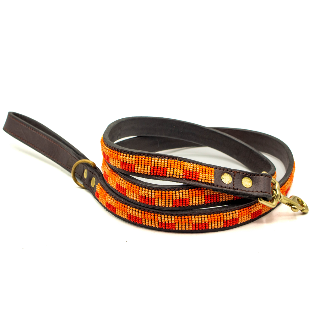 Laisse pour chien en perles et cuir Gigi Paprika