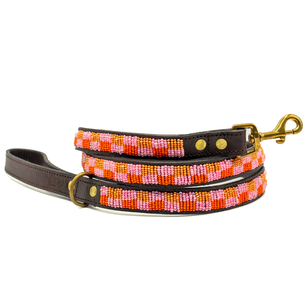 Laisse pour chien en perles et cuir Gigi Madelaine