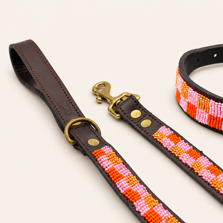 Laisse pour chien en perles et cuir Gigi Madelaine