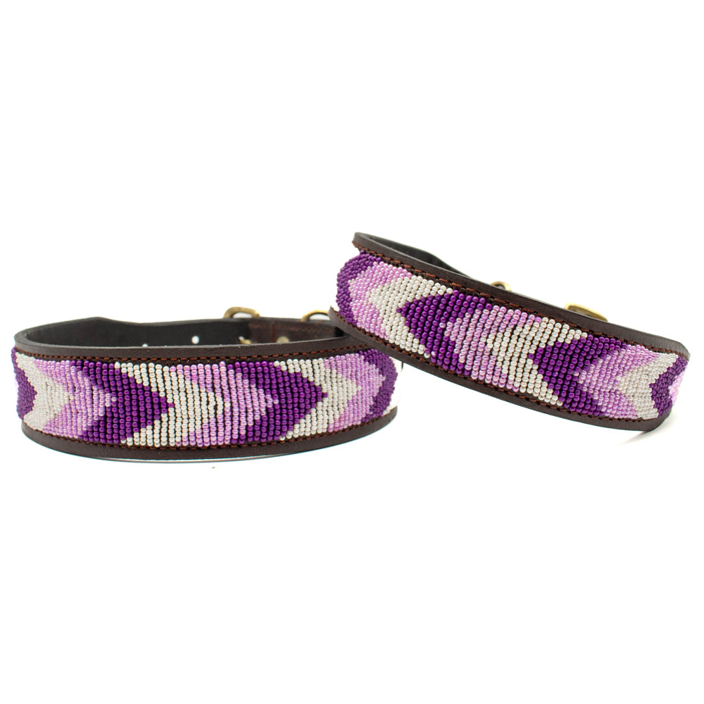Collier pour chien en perles et cuir Gigi Lilac