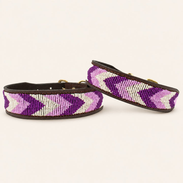 Collier pour chien en perles et cuir Gigi Lilac