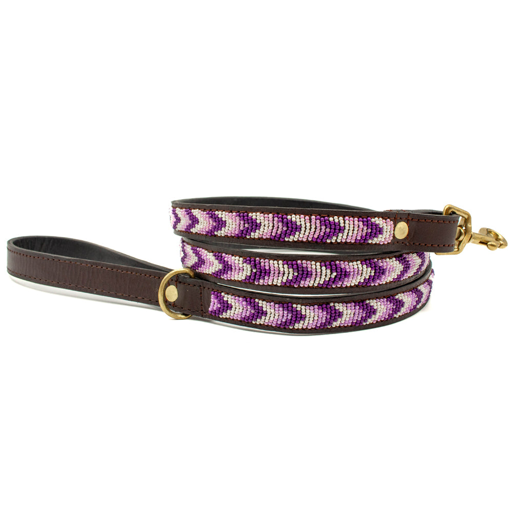 Laisse pour chien en perles et cuir Gigi Lilac
