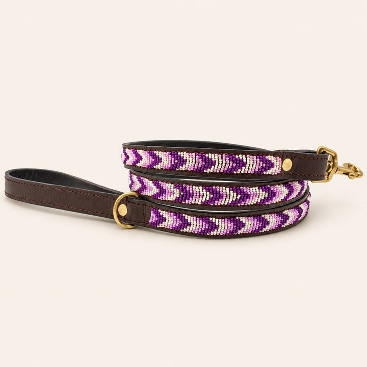 Laisse pour chien en perles et cuir Gigi Lilac