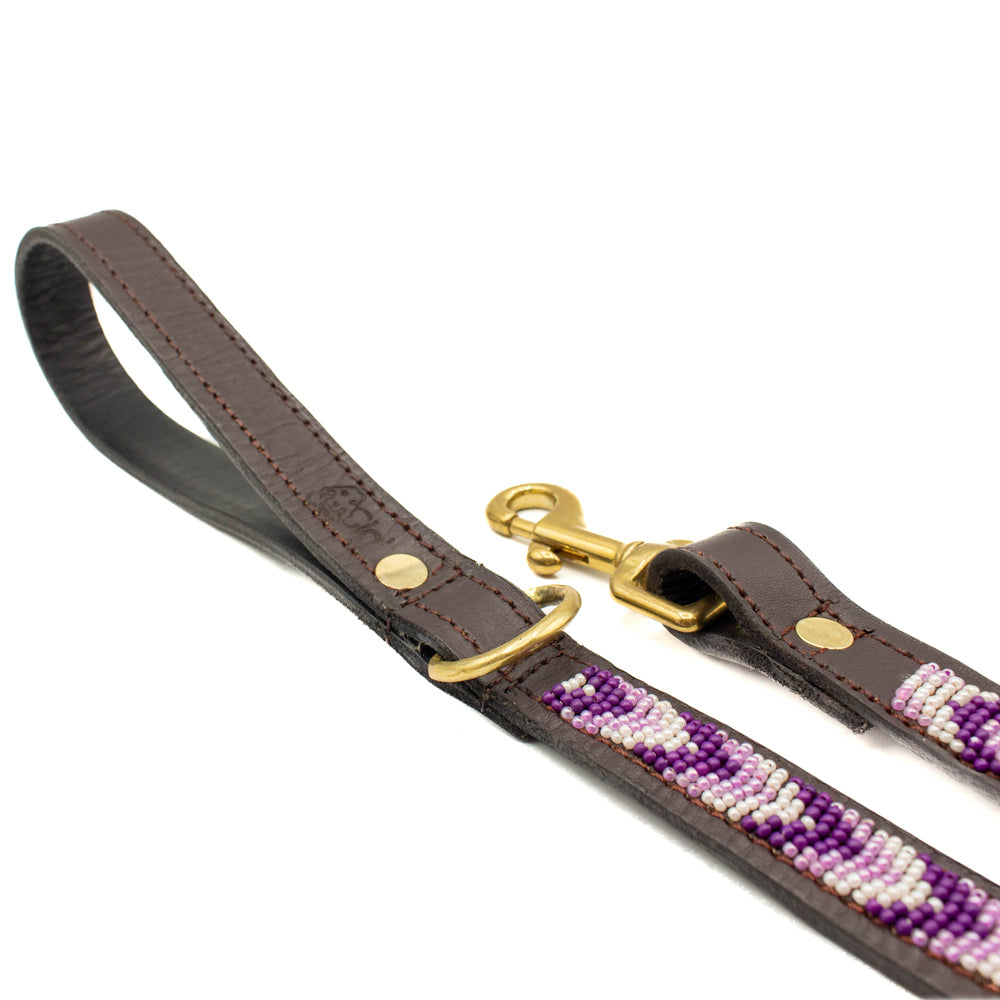 Laisse pour chien en perles et cuir Gigi Lilac