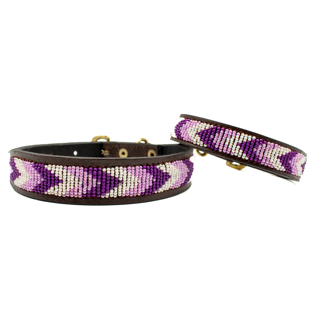 Collier pour chien en perles et cuir Gigi Lilac