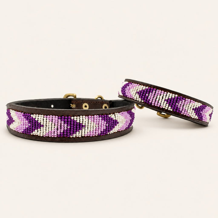 Collier pour chien en perles et cuir Gigi Lilac