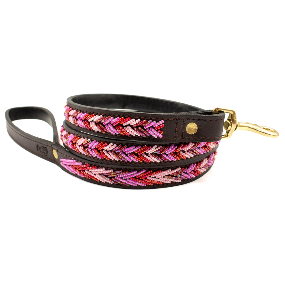 Laisse pour chien en perles et cuir Gigi Themba