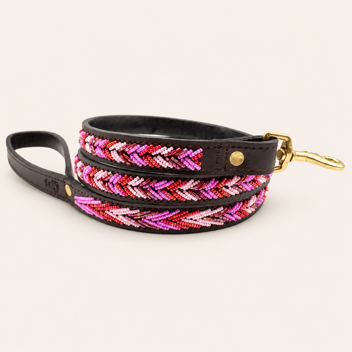 Laisse pour chien en perles et cuir Gigi Themba