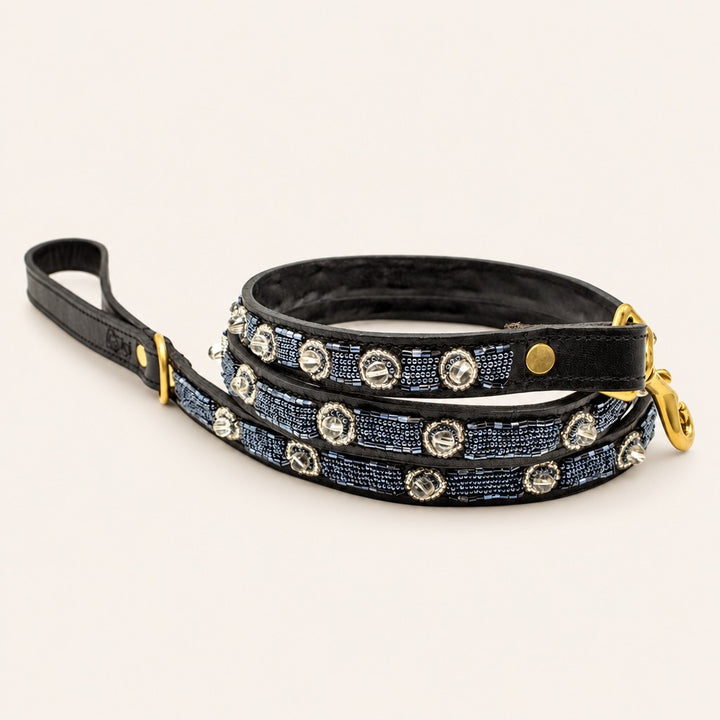 Laisse pour chien en perles et cuir Gigi Silver