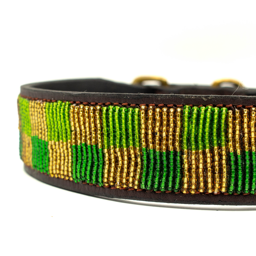 Collier pour chien en perles et cuir Gigi Olive