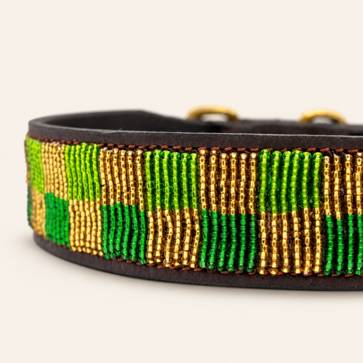 Collier pour chien en perles et cuir Gigi Olive