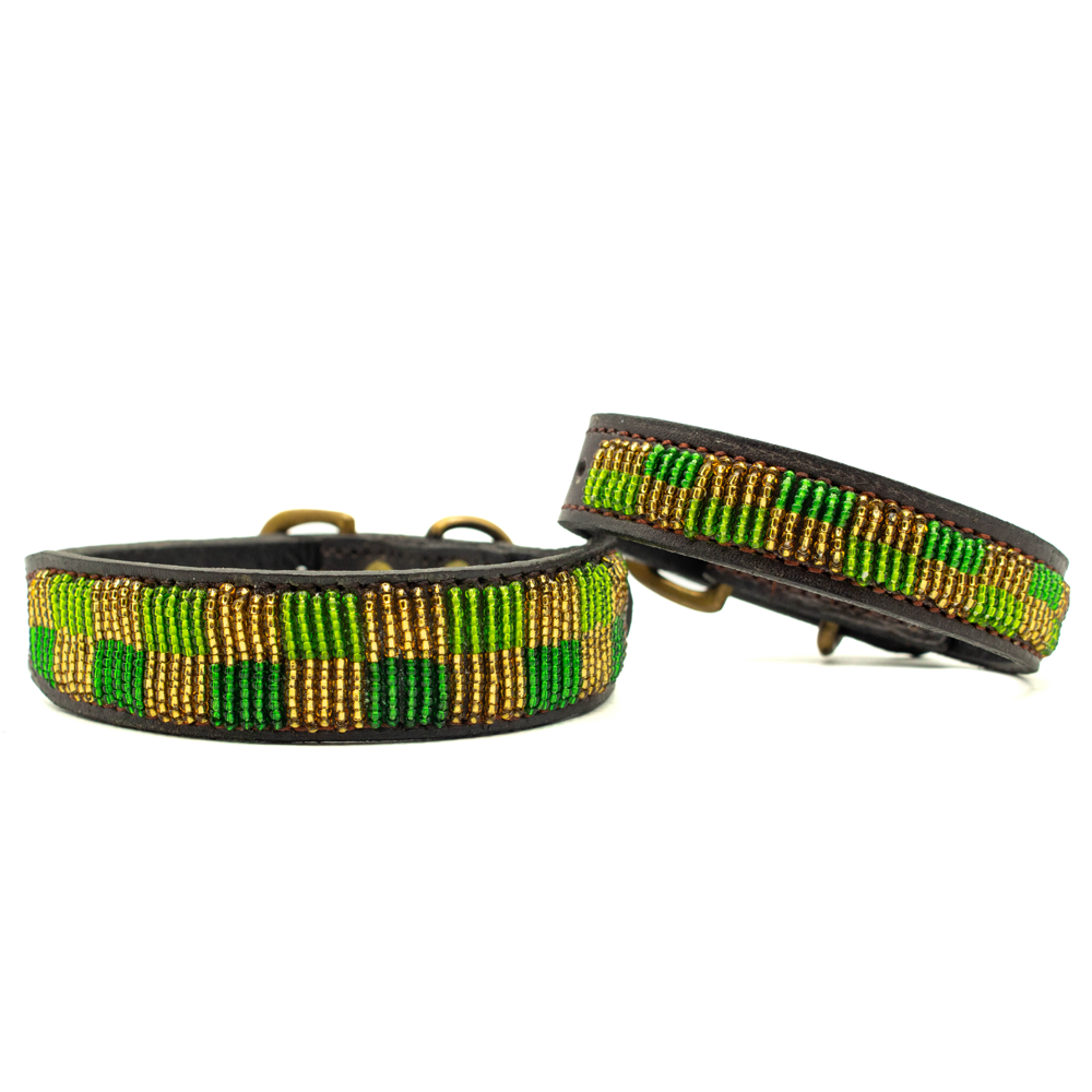 Collier pour chien en perles et cuir Gigi Olive