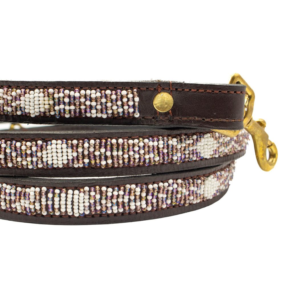 Laisse pour chien en perles et cuir Gigi Violette