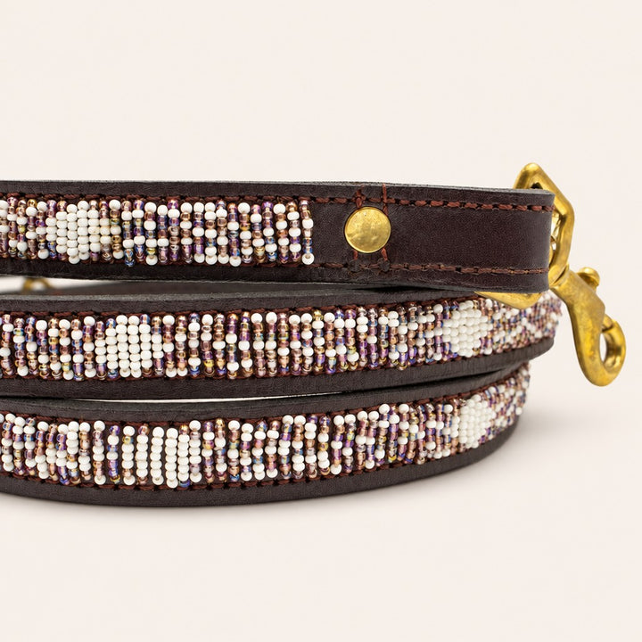 Laisse pour chien en perles et cuir Gigi Violette