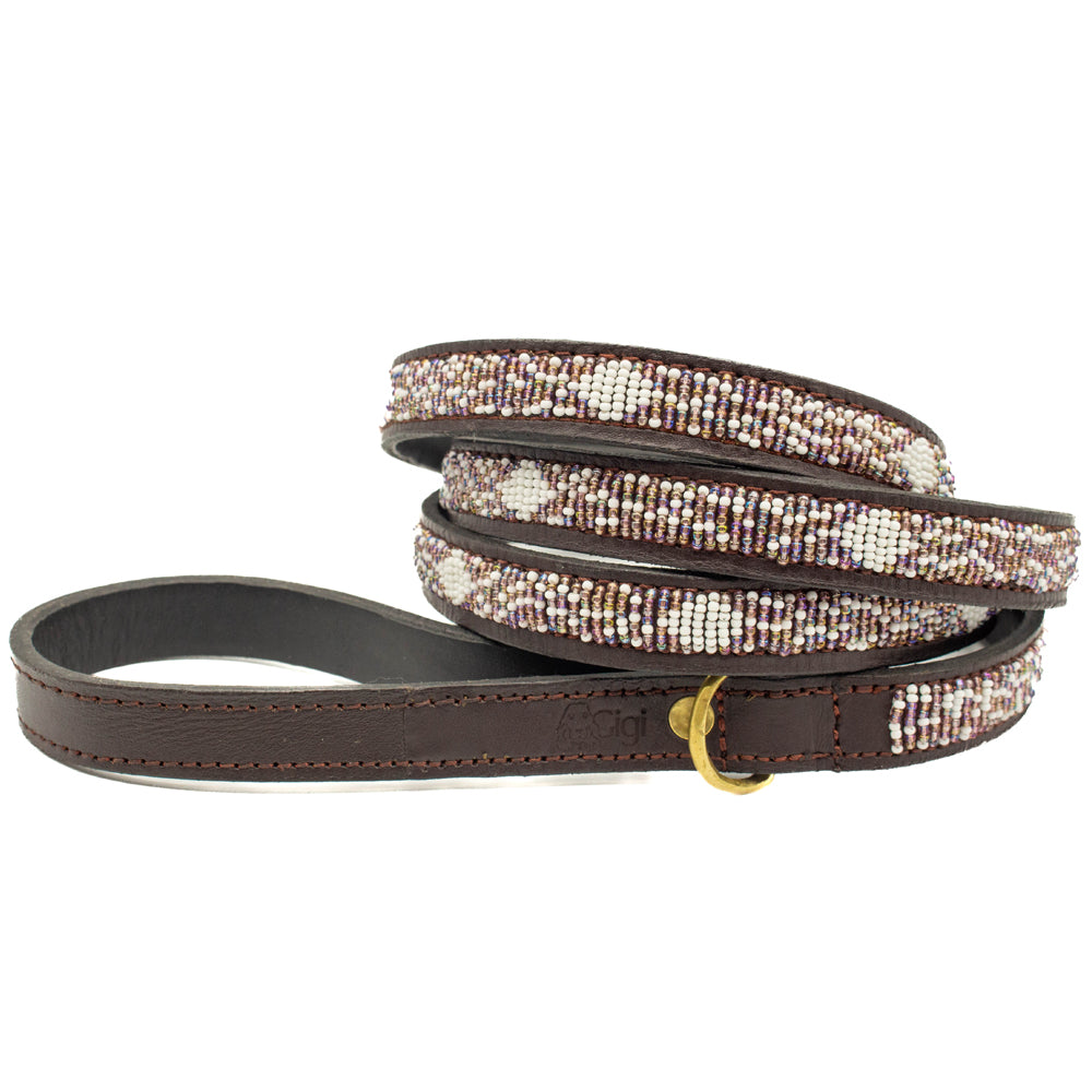 Laisse pour chien en perles et cuir Gigi Violette