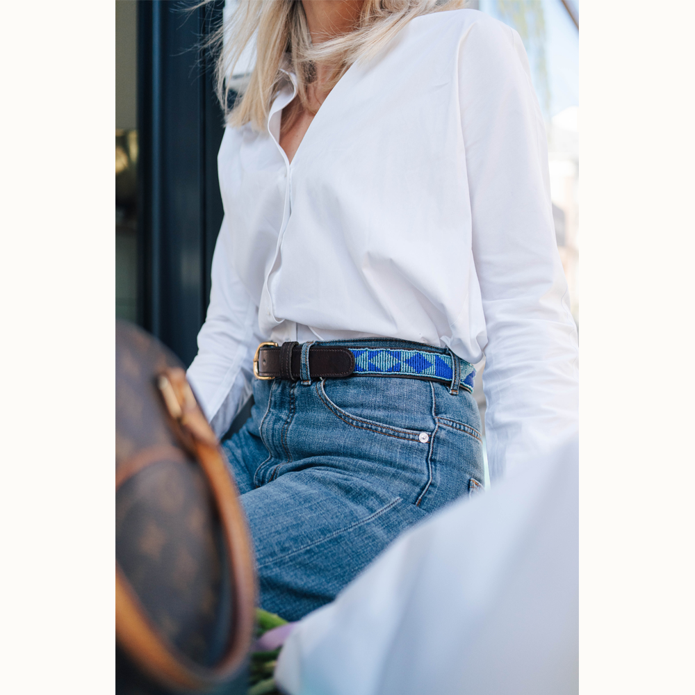Ceinture en perles et cuir Gigi Azure