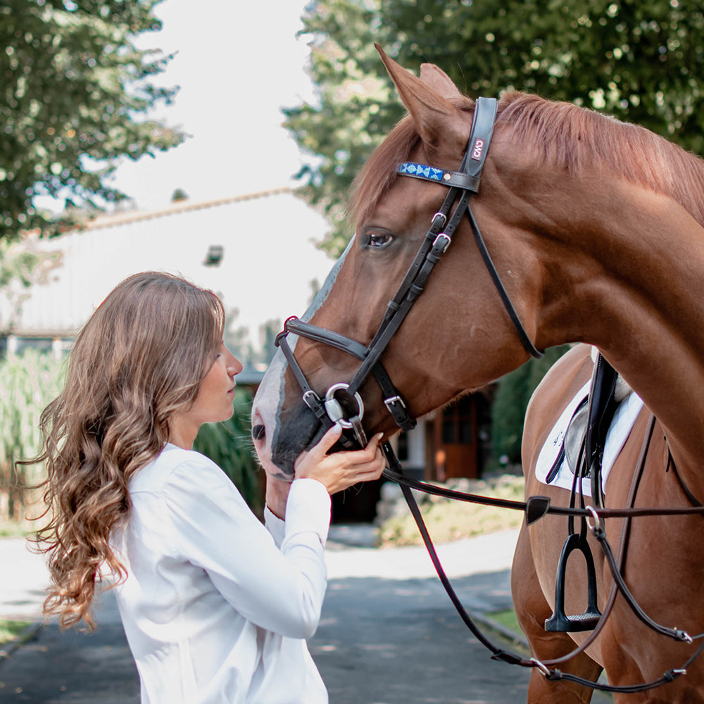 Frontal cheval en perles et cuir Gigi Azure