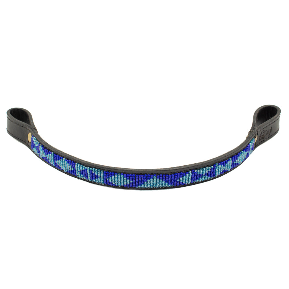 Frontal cheval en perles et cuir Gigi Azure