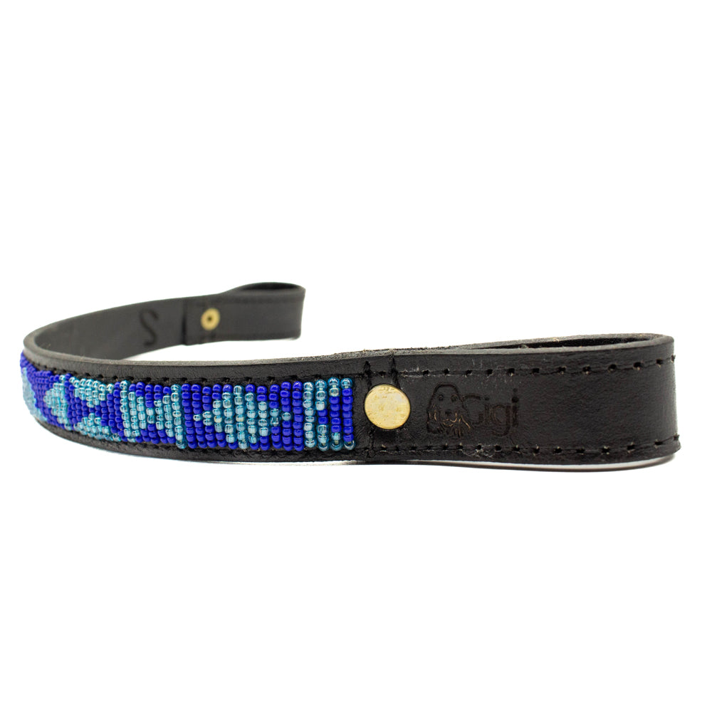 Frontal cheval en perles et cuir Gigi Azure