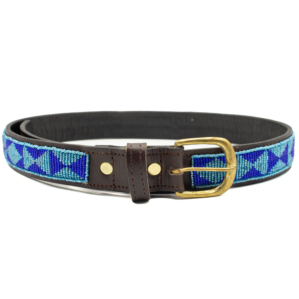Ceinture en perles et cuir Gigi Azure