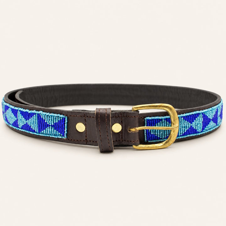 Ceinture en perles et cuir Gigi Azure