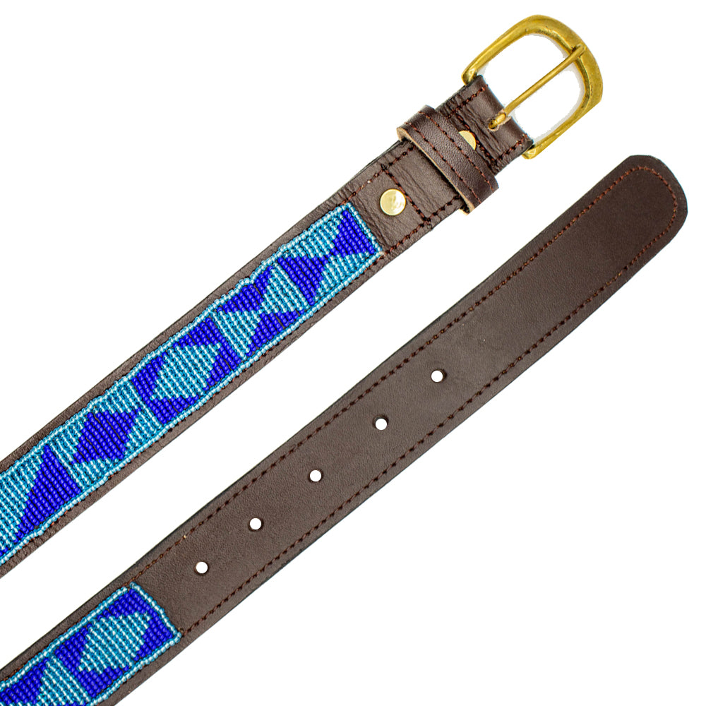 Ceinture en perles et cuir Gigi Azure