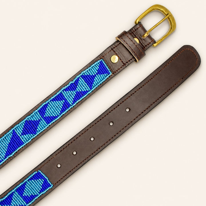 Ceinture en perles et cuir Gigi Azure