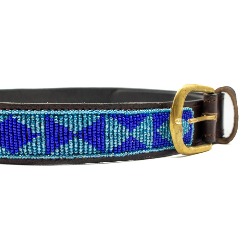 Ceinture en perles et cuir Gigi Azure