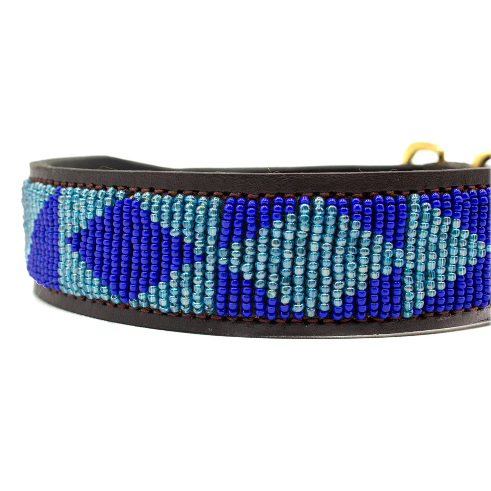 Collier pour chien en perles et cuir Gigi Azure