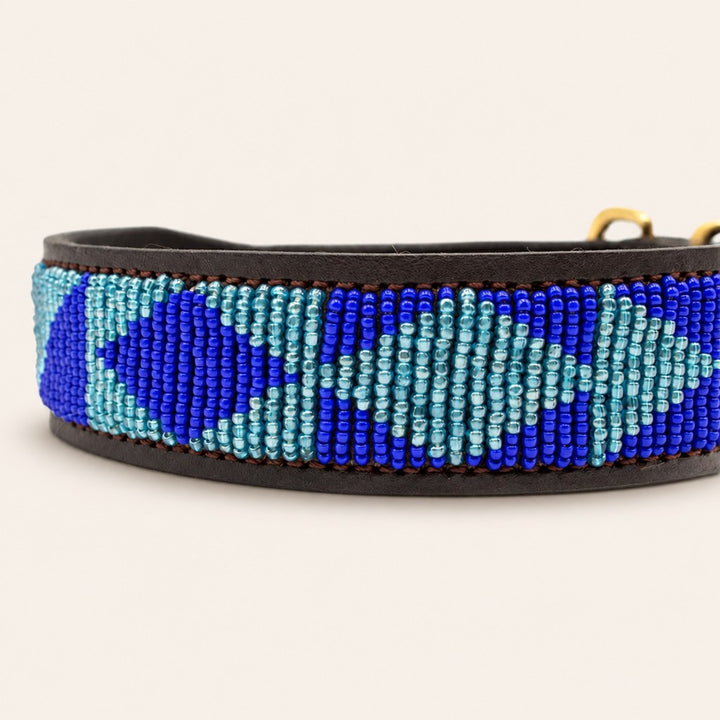 Collier pour chien en perles et cuir Gigi Azure