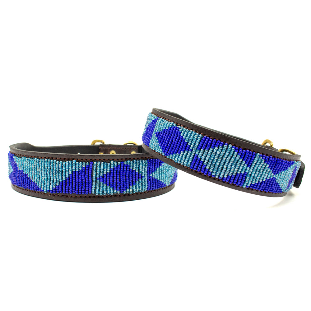 Collier pour chien en perles et cuir Gigi Azure