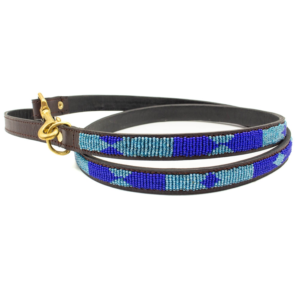 Laisse pour chien en perles et cuir Gigi Azure